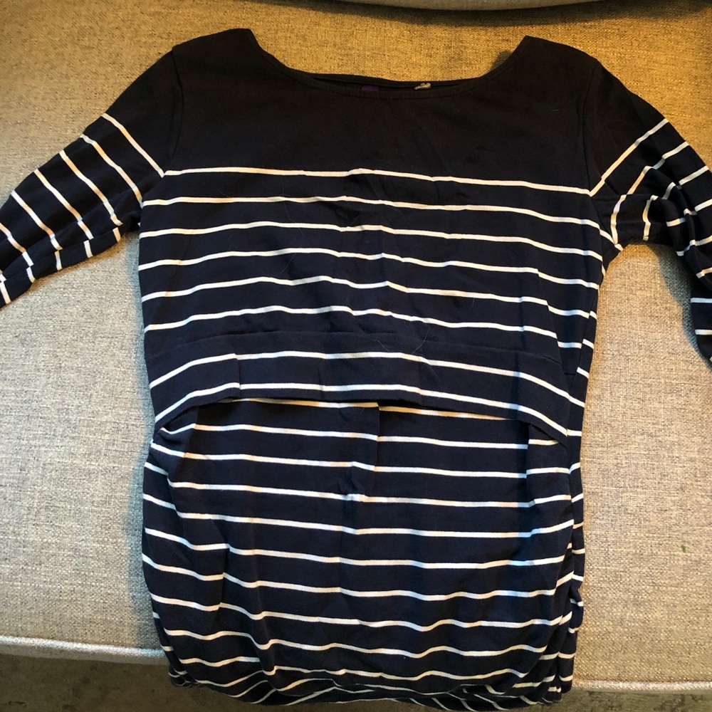 Navy blue and white SeraPhine nursing dress, breast feeding dress, comfy dress